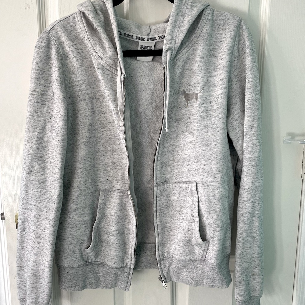 PINK Victoria Secret gray “love pink” zip up hoodie